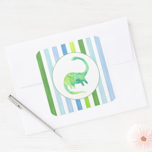 Groene Dinosaurus en strepen sticker (Envelop)
