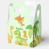 Groene dinosaurus gepersonaliseerde feestverpakkin bedankdoosjes (Geopend)