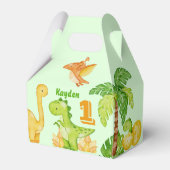 Groene dinosaurus gepersonaliseerde feestverpakkin bedankdoosjes (Voorkant Zijde)