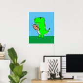 Groene dinosaurus houdt van voetbal poster (Thuiskantoor)