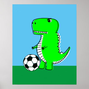 Groene dinosaurus houdt van voetbal poster