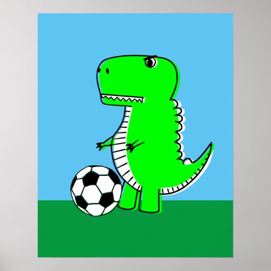 Groene dinosaurus houdt van voetbal poster (Voorkant)