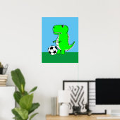 Groene dinosaurus houdt van voetbal poster (Thuiskantoor)