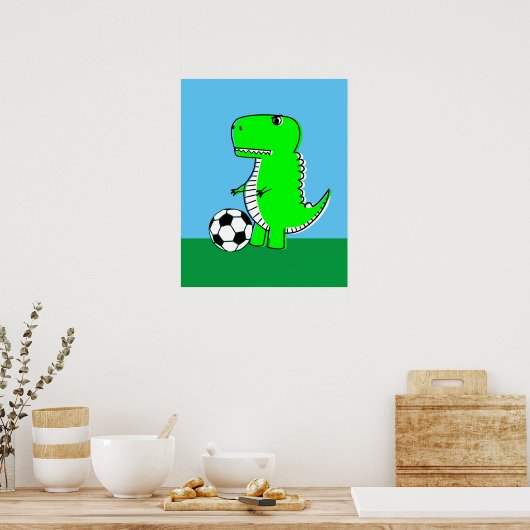 Groene dinosaurus houdt van voetbal poster (Keuken)