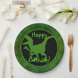 Groene Dinosaurus Huid Gelukkig Verjaardag! Papieren Bordje