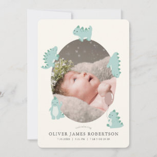 Groene dinosaurus jongen foto geboorte aankondigin kaart