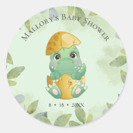 Groene Dinosaurus Jongens Baby shower Ronde Sticker