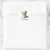 Groene Dinosaurus met Bloem Dank U Ronde Sticker (Tas)