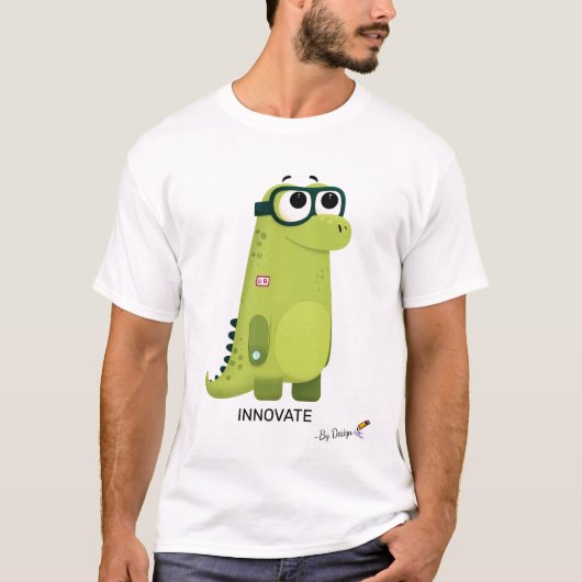 Groene dinosaurus met bril | INNOVEREN - door ontw T-shirt (Voorkant)
