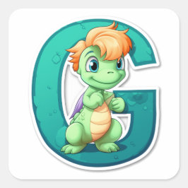 Groene Dinosaurus met de letter G Vierkante Sticker