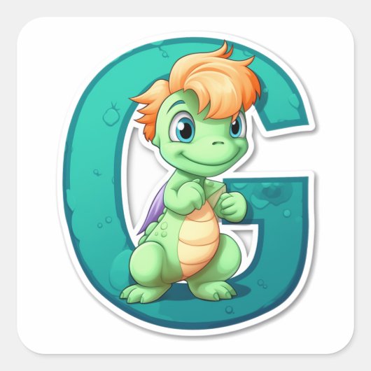 Groene Dinosaurus met de letter G Vierkante Sticker (Voorkant)