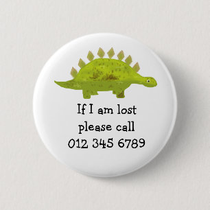 Groene dinosaurus, noodsituatie voor kinderen, vei ronde button 5,7 cm