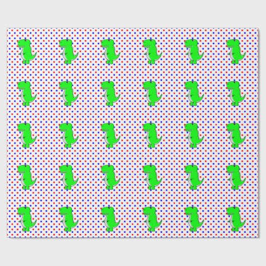 Groene dinosaurus rode blauwe polka stippen Inpak Cadeaupapier (Vlak)