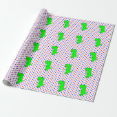 Groene dinosaurus rode blauwe polka stippen Inpak Cadeaupapier (Uitgerold)