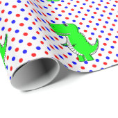 Groene dinosaurus rode blauwe polka stippen Inpak Cadeaupapier (Rol Hoek)