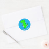 Groene Dinosaurus Tekening Aangepaste Naam Ronde Sticker (Envelop)