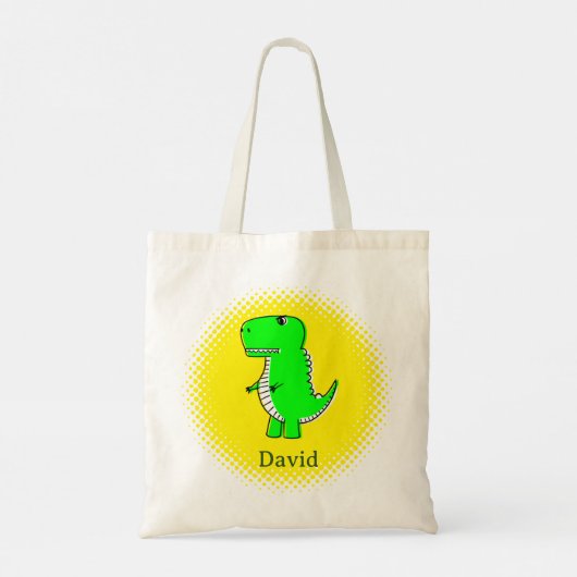 Groene Dinosaurus Tekening Aangepaste Naam Tote Bag (Achterkant)