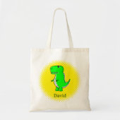 Groene Dinosaurus Tekening Aangepaste Naam Tote Bag (Voorkant)