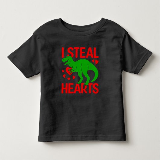Groene dinosaurus valentijnskaart ik steel harten kinder shirts (Voorkant)