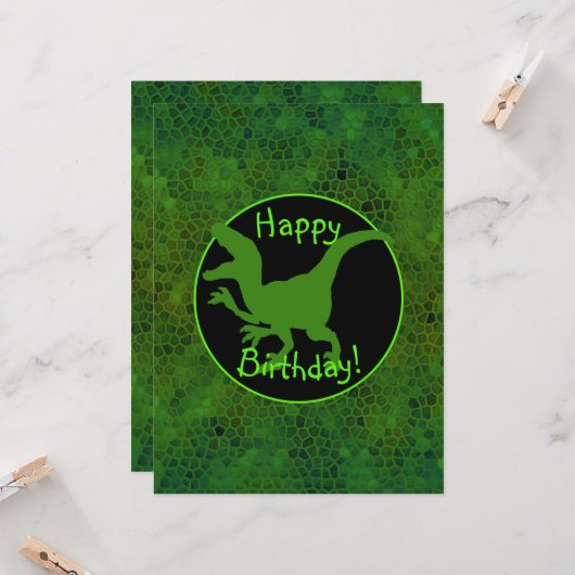 Groene Dinosaurus Verberg Gelukkige Verjaardag! Kaart (Voorkant / Achterkant in situ)