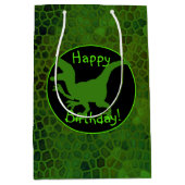 Groene Dinosaurus Verberg Gelukkige Verjaardag! Medium Cadeauzakje (Voorkant)