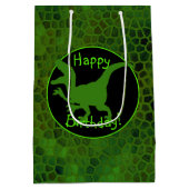 Groene Dinosaurus Verberg Gelukkige Verjaardag! Medium Cadeauzakje (Achterkant)