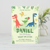 Groene Dinosaurus Verjaardagsfeest Uitnodiging (Staand voorkant)