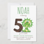 Groene Dinosaurus Vijfde Verjaardag Uitnodiging (Voorkant)