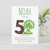 Groene Dinosaurus Vijfde Verjaardag Uitnodiging (Staand voorkant)