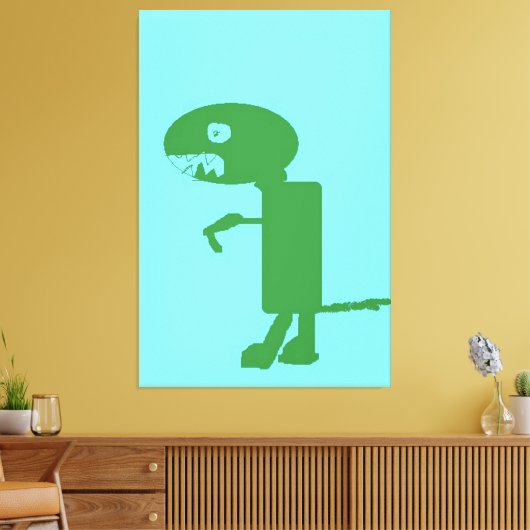 Groene dinosaurusmonster, digitale Kinder kunst :) Canvas Afdruk (Insitu (Woonkamer))