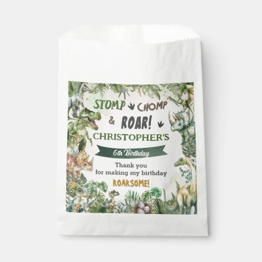 Groene Dinosaurussen Jurassic Boy Verjaardagsfeest Bedankzakje (Voorkant)