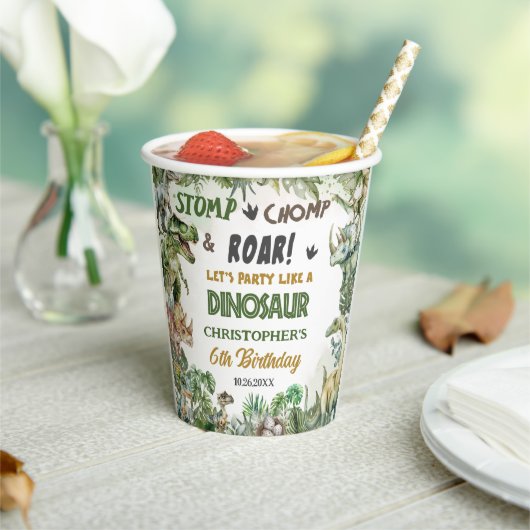 Groene Dinosaurussen Jurassic Boy Verjaardagsfeest Papieren Bekers (Insitu)