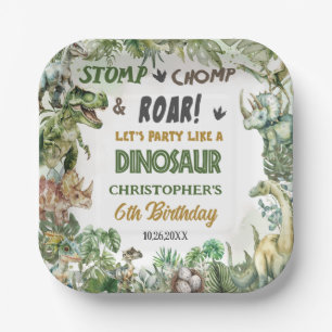Groene Dinosaurussen Jurassic Boy Verjaardagsfeest Papieren Bordje