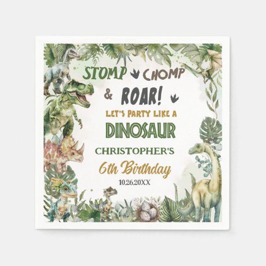 Groene Dinosaurussen Jurassic Boy Verjaardagsfeest Servet (Voorkant)
