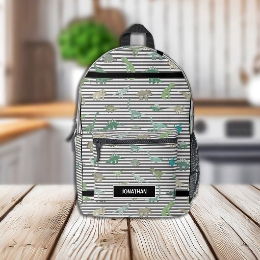 Groene dinosaurussen met zwarte en witte strepen bedrukte rugzak