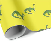 Groene dinosaurussen op geel patroon cadeaupapier (Rol Hoek)