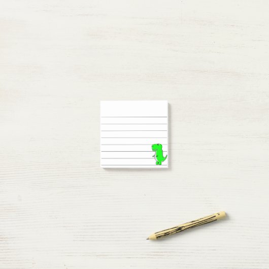 Groene dinosaurustekening, gebrand 3x3 post-it® notes (Op bureau)