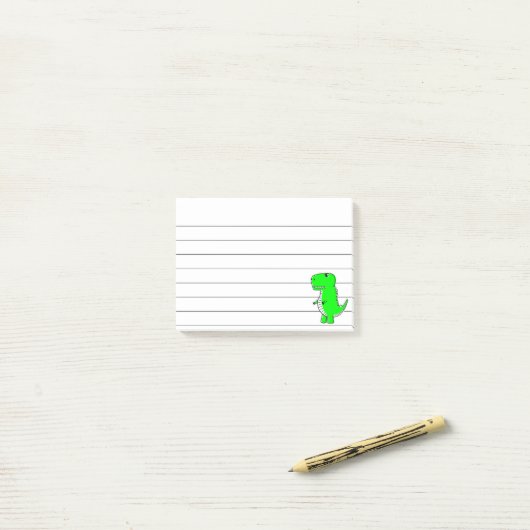 Groene dinosaurustekening, gerelineerd 4x3 post-it® notes (Op bureau)