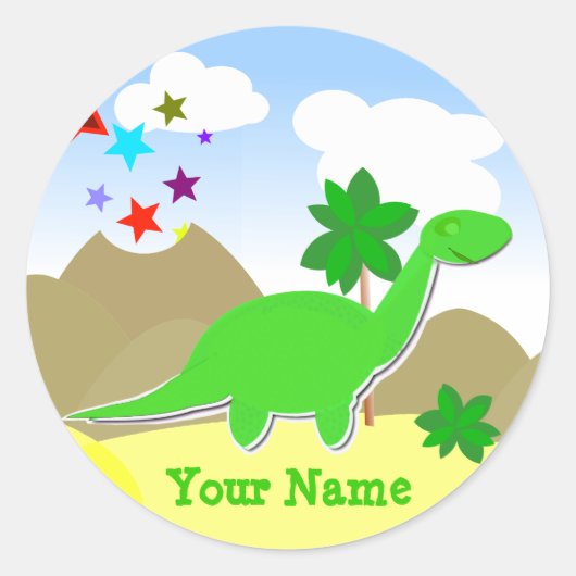 Groene Diplodocus Dinosaur Naam Sticker (Voorkant)