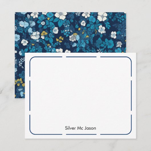 Groene Ditzy Floral Gepersonaliseerd Briefpapier Notitiekaartje (Voorkant / Achterkant)