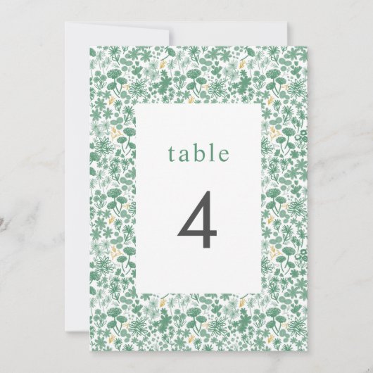  groene ditzy Floral Wedding Table Numbers Kaart (Voorkant)