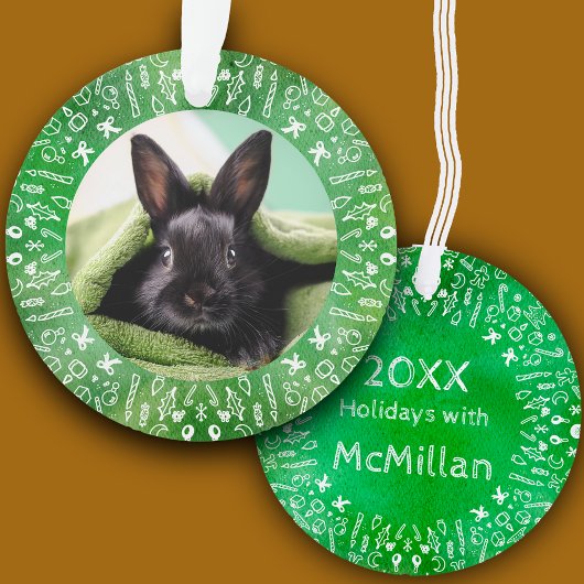 Groene doe-het-zelf zwarte konijn Kerstboom Ornament