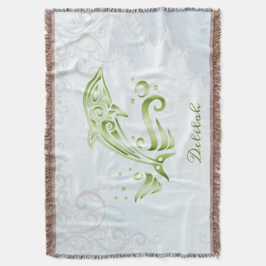 Groene dolfijn, op maat gemaakte trommel deken (Voorkant Verticaal)