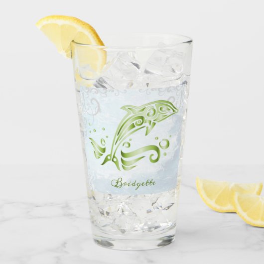 Groene dolfijn Persoonlijk Glass Cup Glas (Voorkant ijs)