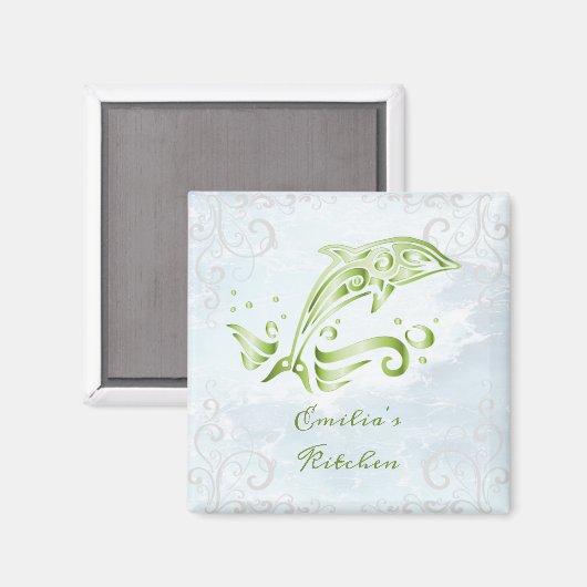 Groene dolfijn, persoonlijk magneet (Voorkant / Achterkant)