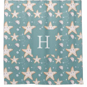 Groene donkercyaanmonogram van stervis douchegordijn (Voorkant)