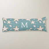 Groene donkercyaanmonogram van stervis lichaamskussen (Achterkant)