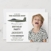 Groene Donkere Fighter Jet Verjaardag Uitnodiginge Kaart (Voorkant)