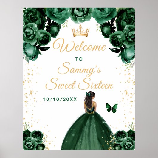 Groene Donkere Huid Prinses Sweet Sixteen Welkom Poster (Voorkant)