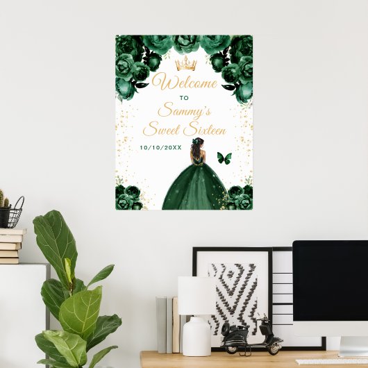Groene Donkere Huid Prinses Sweet Sixteen Welkom Poster (Thuiskantoor)